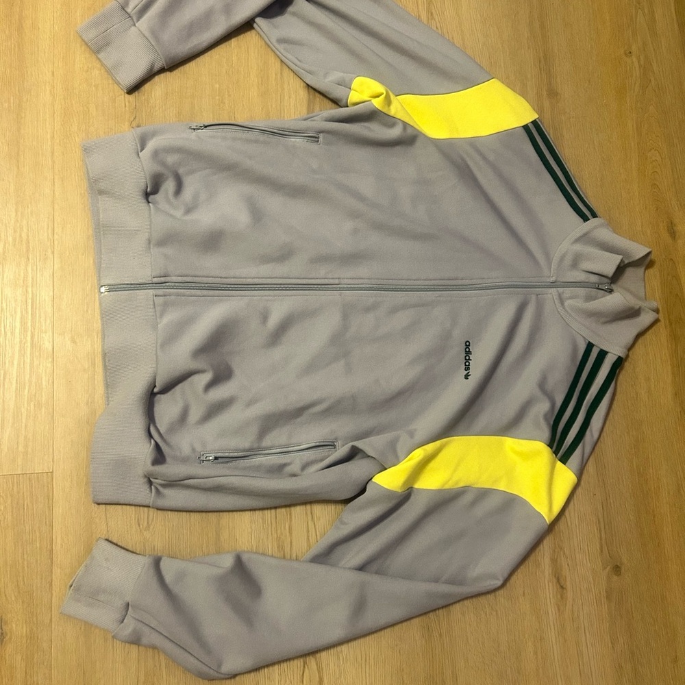 Vintage adidas Gray Track Jacket with Yellow and Green Accents - Picture 2 of 5